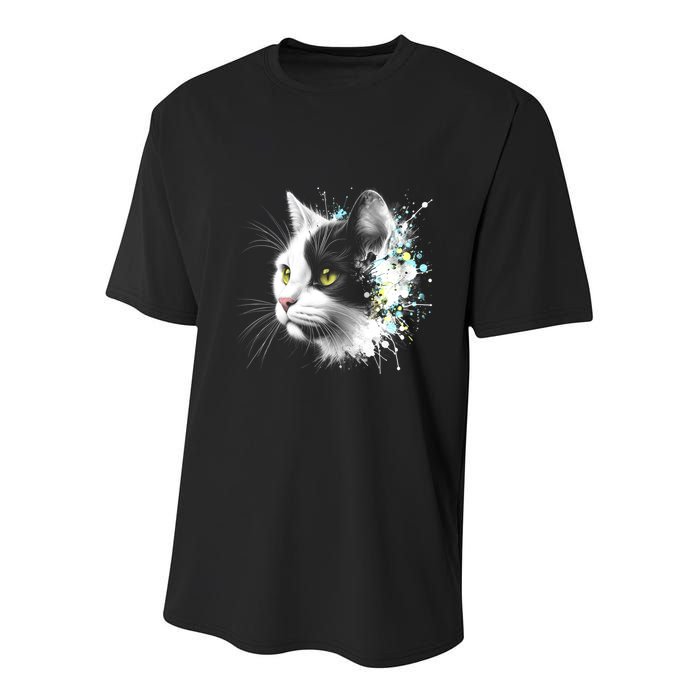 Cute Cat With Cool Eyes And Paint Splash Funny Gift Youth Performance Sprint T-Shirt