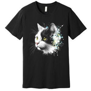 Cute Cat With Cool Eyes And Paint Splash Funny Gift Premium T-Shirt