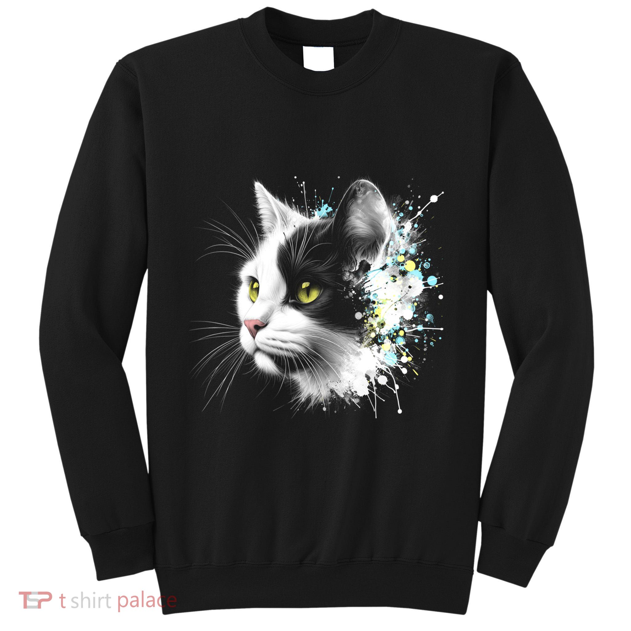 Cute Cat With Cool Eyes And Paint Splash Funny Gift Tall Sweatshirt