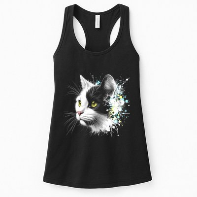 Cute Cat With Cool Eyes And Paint Splash Funny Gift Womens Tank Top