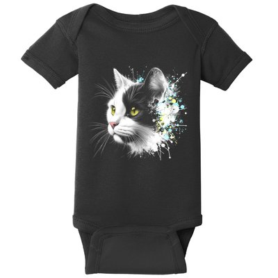 Cute Cat With Cool Eyes And Paint Splash Funny Gift Baby Bodysuit