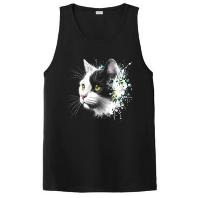 Cute Cat With Cool Eyes And Paint Splash Funny Gift PosiCharge Competitor Tank