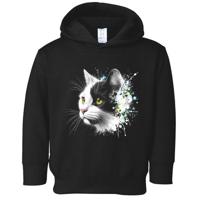 Cute Cat With Cool Eyes And Paint Splash Funny Gift Toddler Hoodie