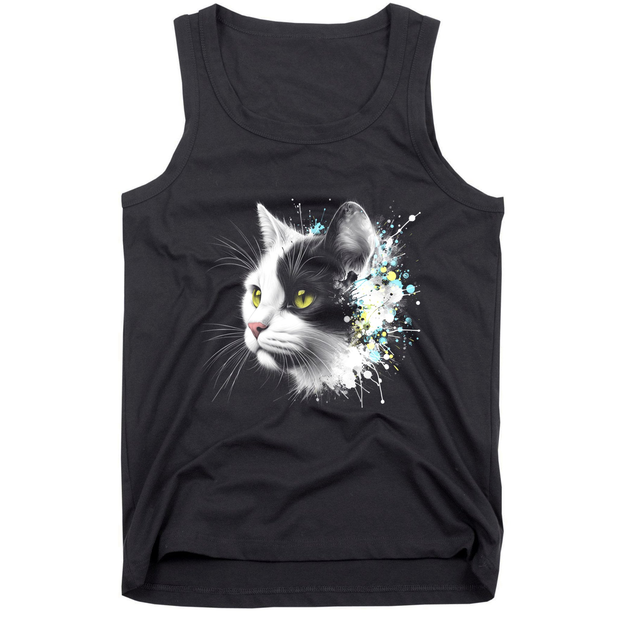 Cute Cat With Cool Eyes And Paint Splash Funny Gift Tank Top