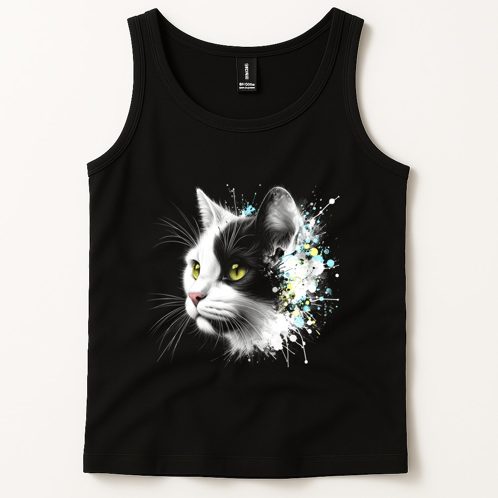 Cute Cat With Cool Eyes And Paint Splash Funny Gift Tank Top