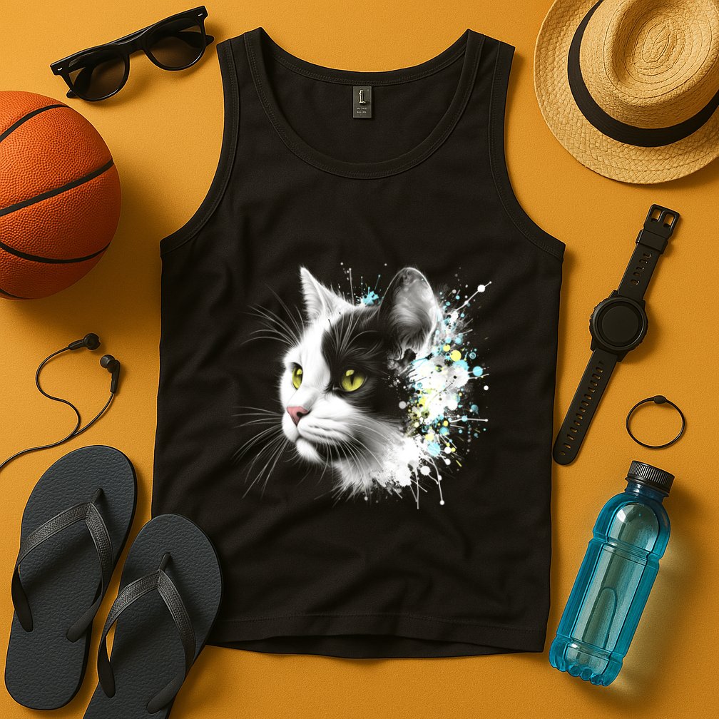 Cute Cat With Cool Eyes And Paint Splash Funny Gift Tank Top