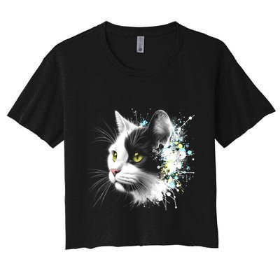 Cute Cat With Cool Eyes And Paint Splash Funny Gift Crop Top