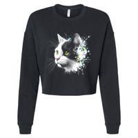 Cute Cat With Cool Eyes And Paint Splash Funny Gift Cropped Pullover Crew