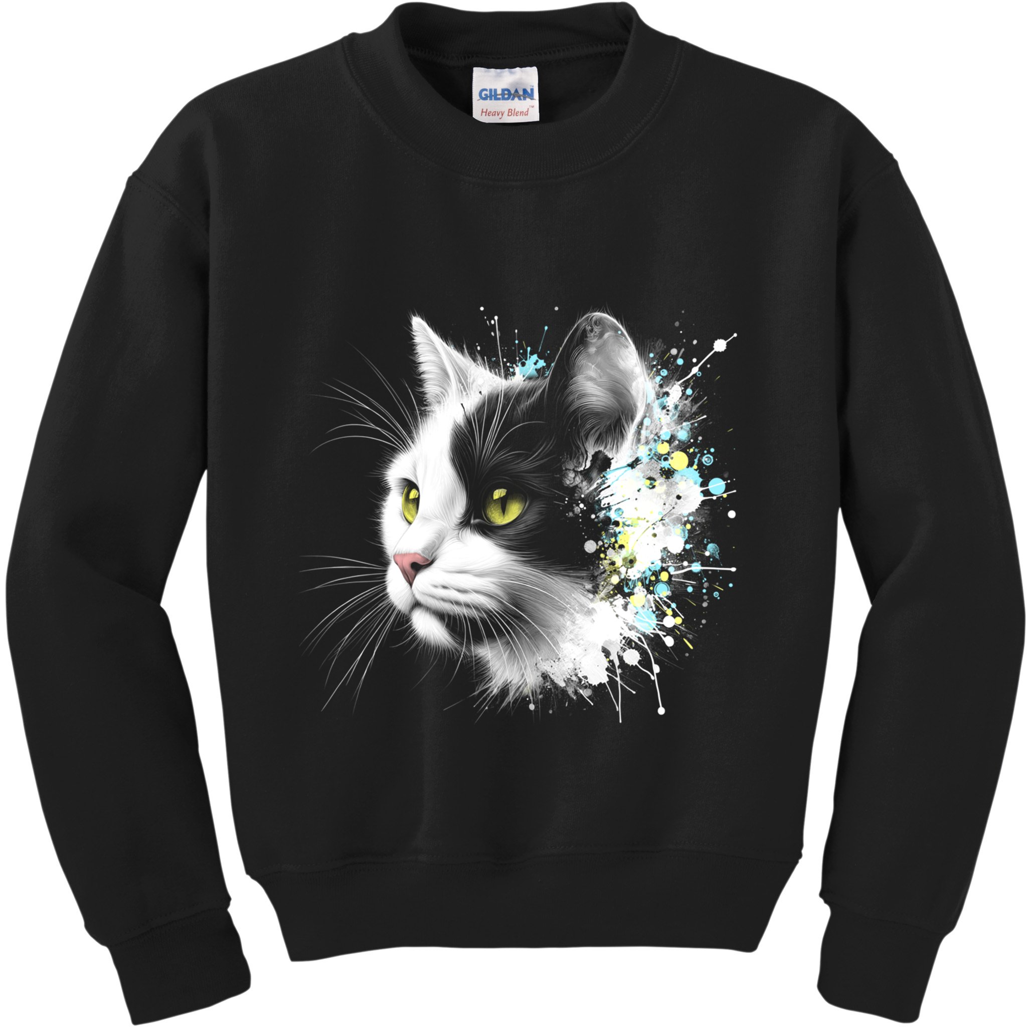 Cute Cat With Cool Eyes And Paint Splash Funny Gift Kids Sweatshirt