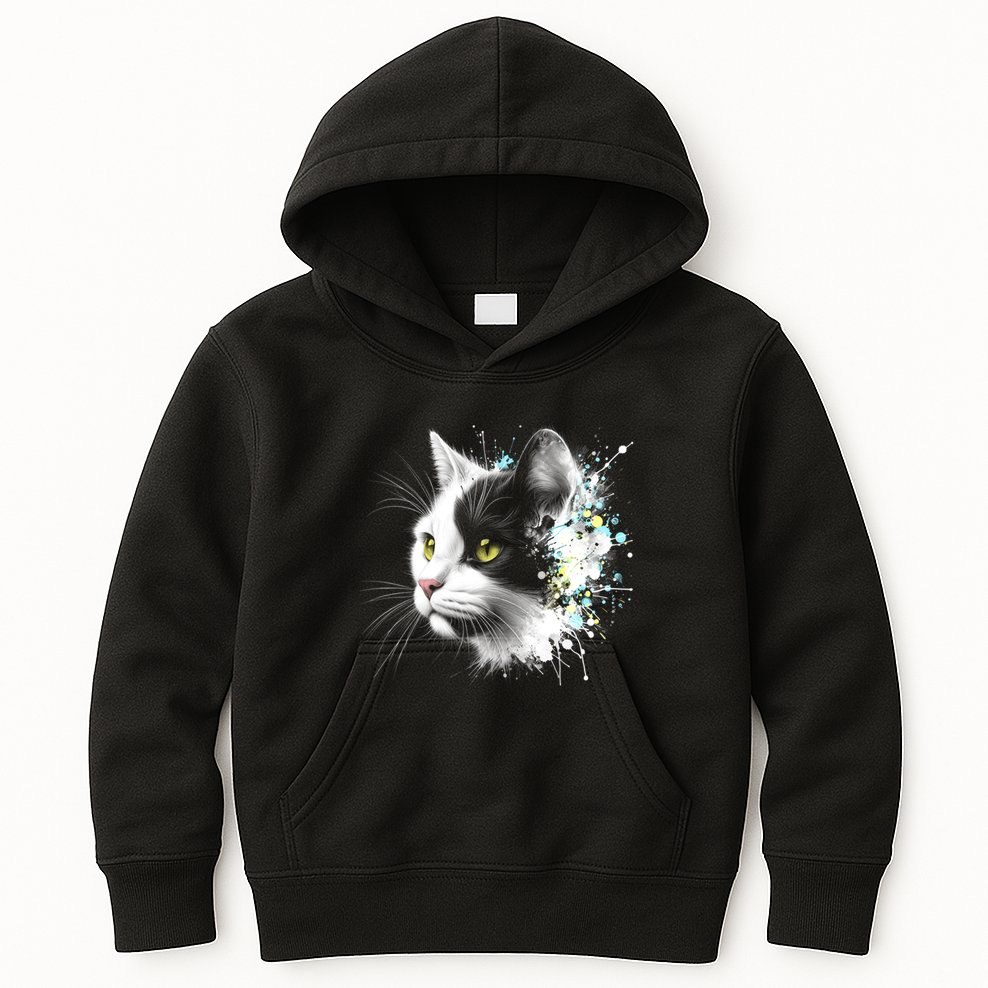 Cute Cat With Cool Eyes And Paint Splash Funny Gift Kids Hoodie