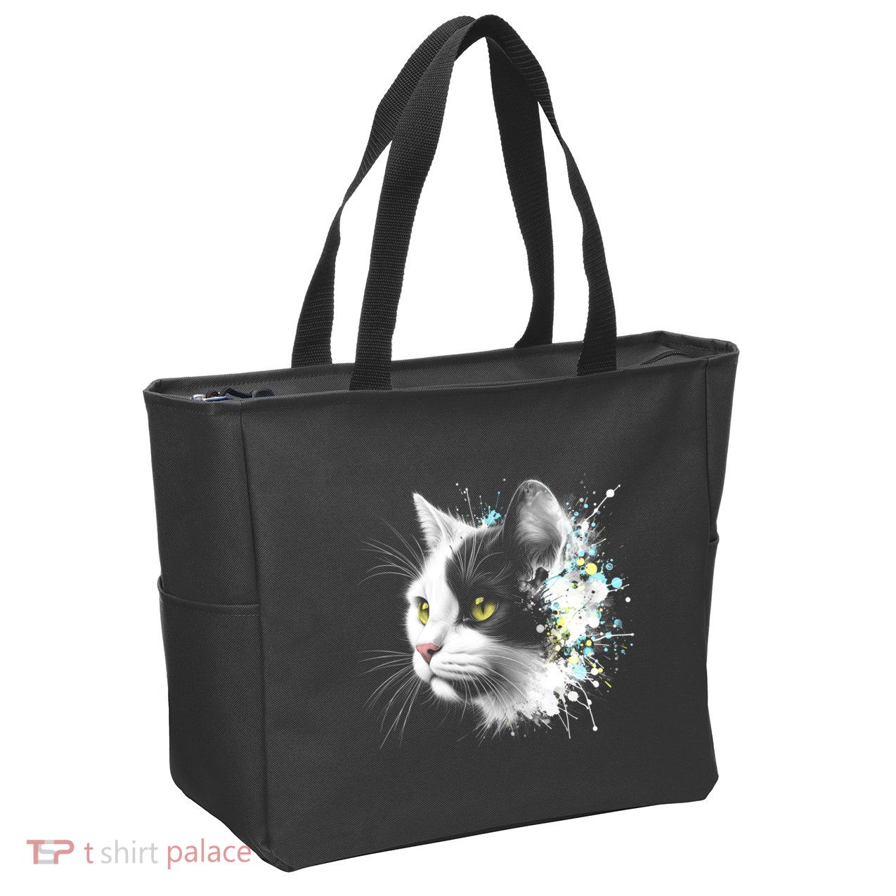 Cute Cat With Cool Eyes And Paint Splash Funny Gift Zip Tote Bag