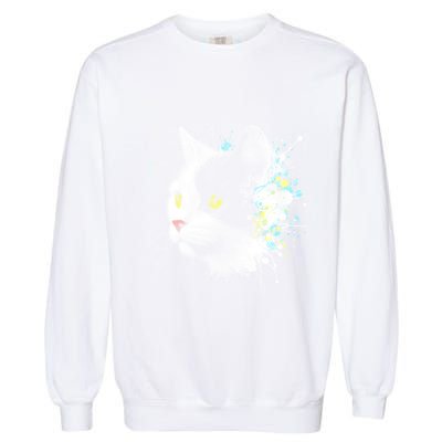 Cute Cat With Cool Eyes And Paint Splash Funny Gift Garment-Dyed Sweatshirt
