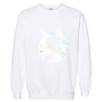 Cute Cat With Cool Eyes And Paint Splash Funny Gift Garment-Dyed Sweatshirt