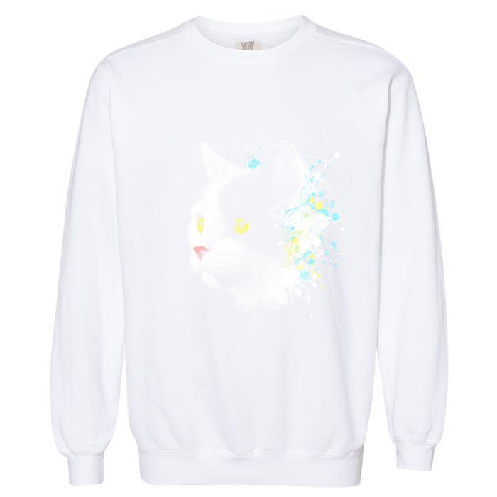 Cute Cat With Cool Eyes And Paint Splash Funny Gift Garment-Dyed Sweatshirt