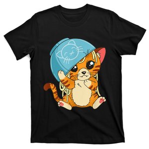 Cute Cat With Noodle Bowl Over Head T-Shirt