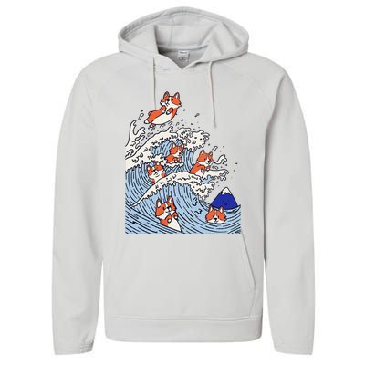 Cute Corgi Wave  Surfing Dogs  Performance Fleece Hoodie