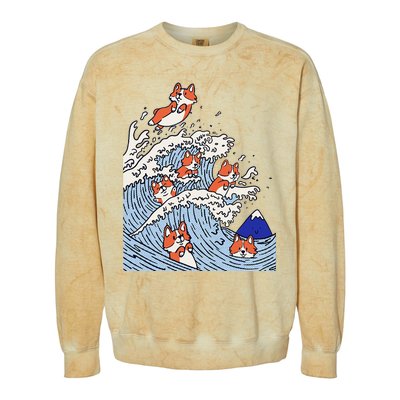 Cute Corgi Wave  Surfing Dogs  Colorblast Crewneck Sweatshirt