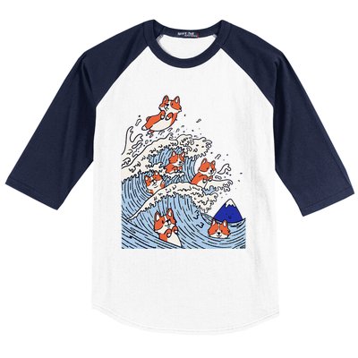 Cute Corgi Wave  Surfing Dogs  Baseball Sleeve Shirt