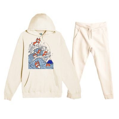 Cute Corgi Wave  Surfing Dogs  Premium Hooded Sweatsuit Set