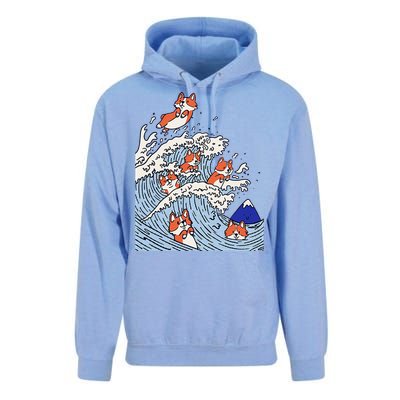 Cute Corgi Wave  Surfing Dogs  Unisex Surf Hoodie