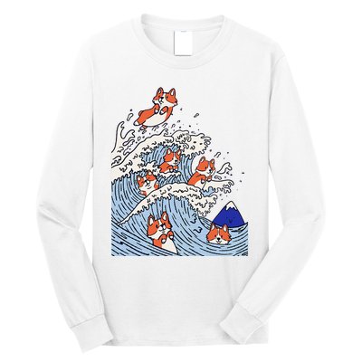 Cute Corgi Wave  Surfing Dogs  Long Sleeve Shirt