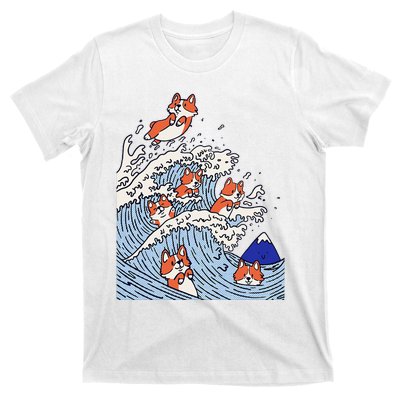 Cute Corgi Wave  Surfing Dogs  T-Shirt