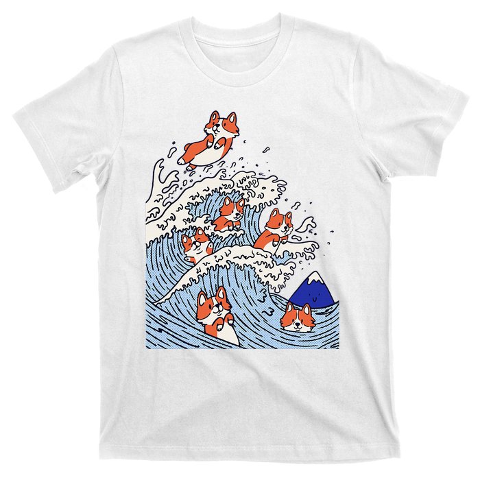 Cute Corgi Wave  Surfing Dogs  T-Shirt