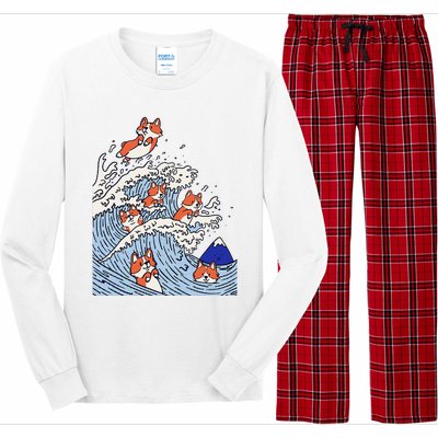 Cute Corgi Wave  Surfing Dogs  Long Sleeve Pajama Set