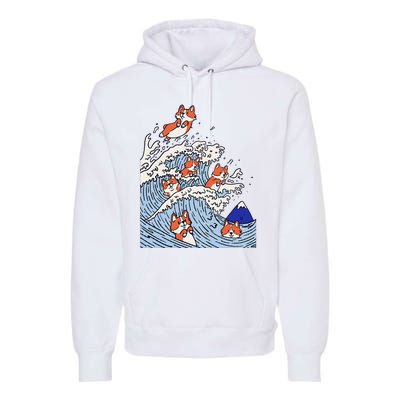 Cute Corgi Wave  Surfing Dogs  Premium Hoodie