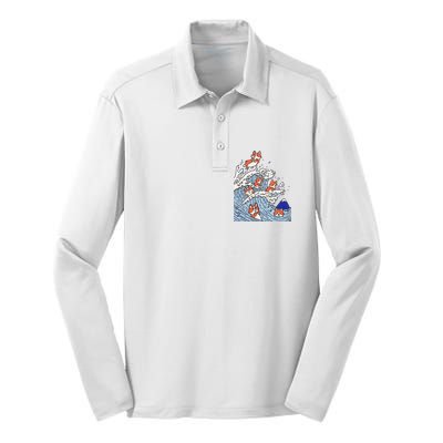 Cute Corgi Wave  Surfing Dogs  Silk Touch Performance Long Sleeve Polo