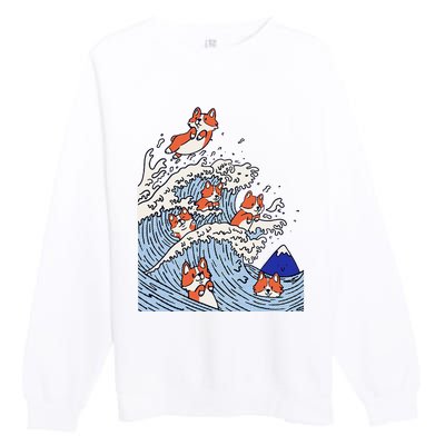 Cute Corgi Wave  Surfing Dogs  Premium Crewneck Sweatshirt