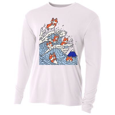 Cute Corgi Wave  Surfing Dogs  Cooling Performance Long Sleeve Crew