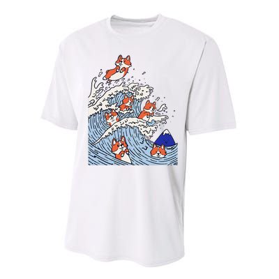 Cute Corgi Wave  Surfing Dogs  Performance Sprint T-Shirt