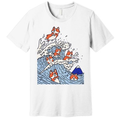 Cute Corgi Wave  Surfing Dogs  Premium T-Shirt