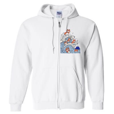 Cute Corgi Wave  Surfing Dogs  Full Zip Hoodie