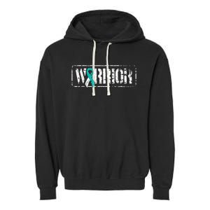 Cervical Cancer Warrior Teal White MilitaryStyle Ribbon Garment-Dyed Fleece Hoodie