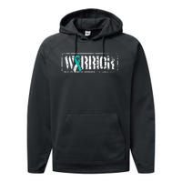 Cervical Cancer Warrior Teal White MilitaryStyle Ribbon Performance Fleece Hoodie