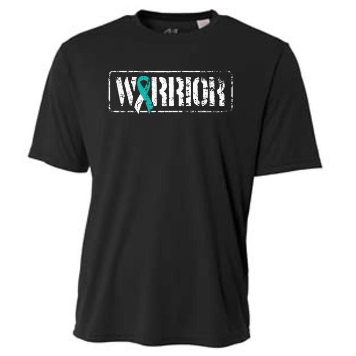 Cervical Cancer Warrior Teal White MilitaryStyle Ribbon Cooling Performance Crew T-Shirt