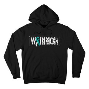 Cervical Cancer Warrior Teal White MilitaryStyle Ribbon Hoodie