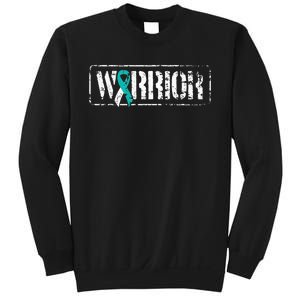 Cervical Cancer Warrior Teal White MilitaryStyle Ribbon Sweatshirt