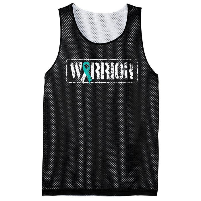 Cervical Cancer Warrior Teal White MilitaryStyle Ribbon Mesh Reversible Basketball Jersey Tank