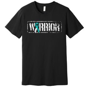 Cervical Cancer Warrior Teal White MilitaryStyle Ribbon Premium T-Shirt