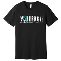 Cervical Cancer Warrior Teal White MilitaryStyle Ribbon Premium T-Shirt