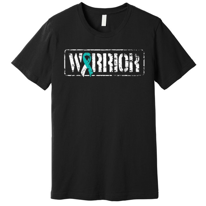 Cervical Cancer Warrior Teal White MilitaryStyle Ribbon Premium T-Shirt