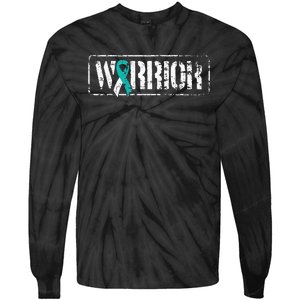 Cervical Cancer Warrior Teal White MilitaryStyle Ribbon Tie-Dye Long Sleeve Shirt