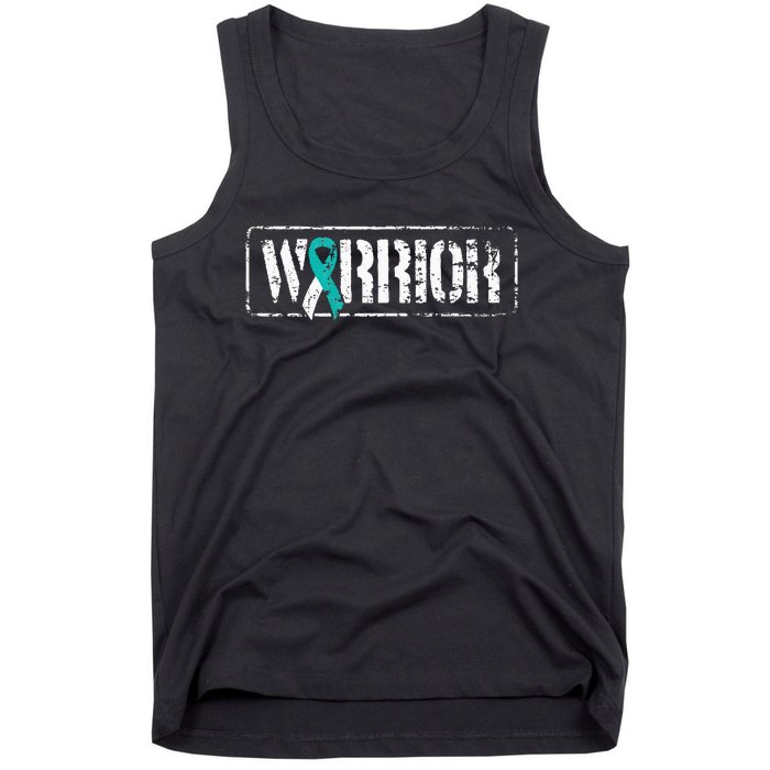 Cervical Cancer Warrior Teal White MilitaryStyle Ribbon Tank Top