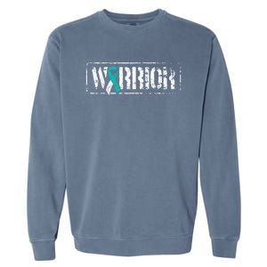 Cervical Cancer Warrior Teal White MilitaryStyle Ribbon Garment-Dyed Sweatshirt