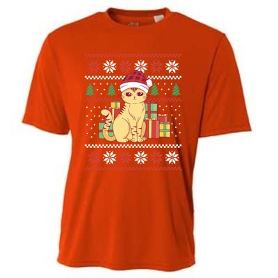 Cute Cat With Santa Hat Funny Ugly Christmas Style Funny Gift Cooling Performance Crew T-Shirt