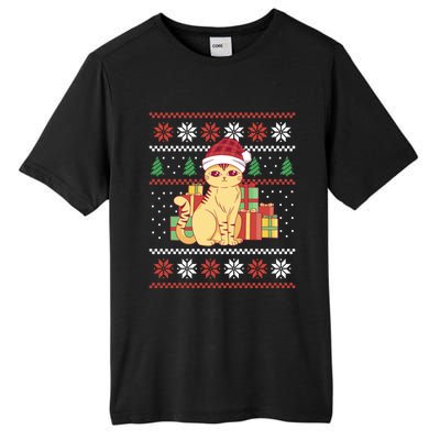 Cute Cat With Santa Hat Funny Ugly Christmas Style Funny Gift Tall Fusion ChromaSoft Performance T-Shirt