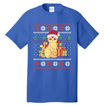 Cute Cat With Santa Hat Funny Ugly Christmas Style Funny Gift Tall T-Shirt